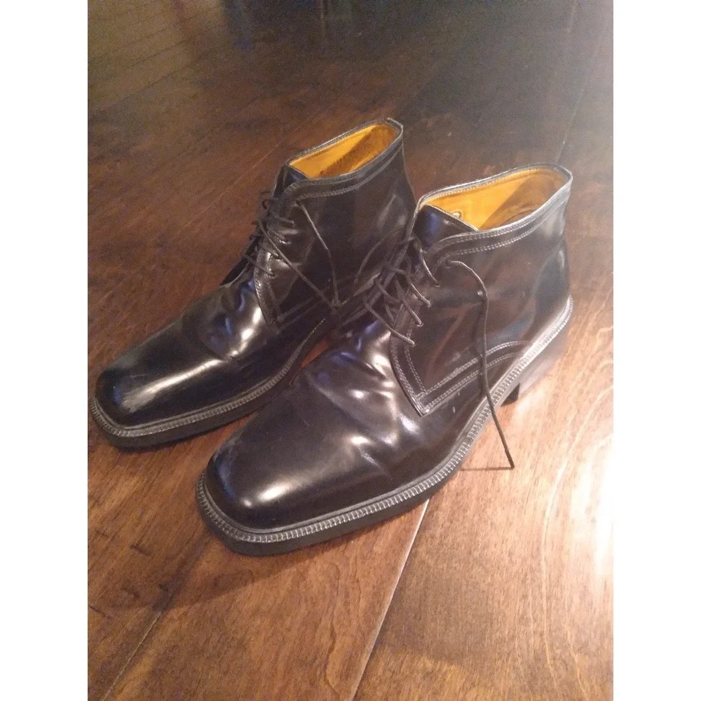 Cole Haan Black Leather‎ Ankle Boots Dress Casual Square Toe Lace Up